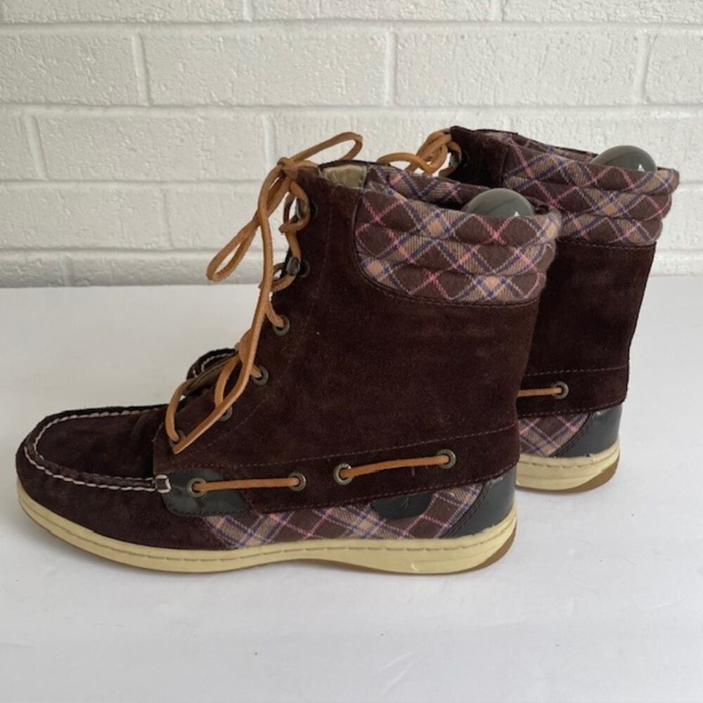 Sperry Top-Sider Shearwater Brown Suede Plaid Duck Boots Women's Size 8 Preppy - Picture 4 of 9